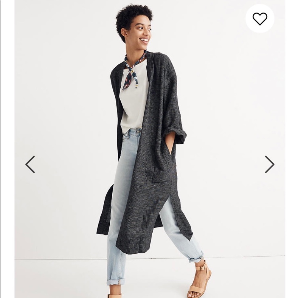 MADEWELL Long Robe Jacket In Grid Pattern Linen